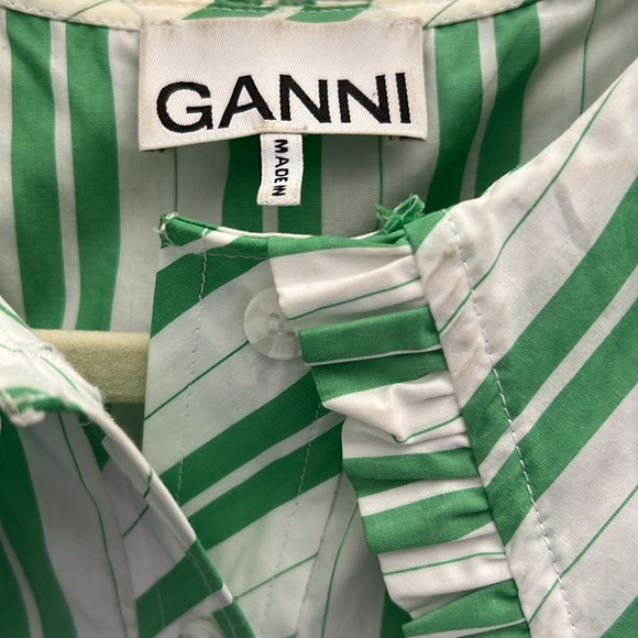 Ganni - GUC - Stripe Cotton Sleeveless Shirt - Kelly Green 10/12 - Picture 2 of 4
